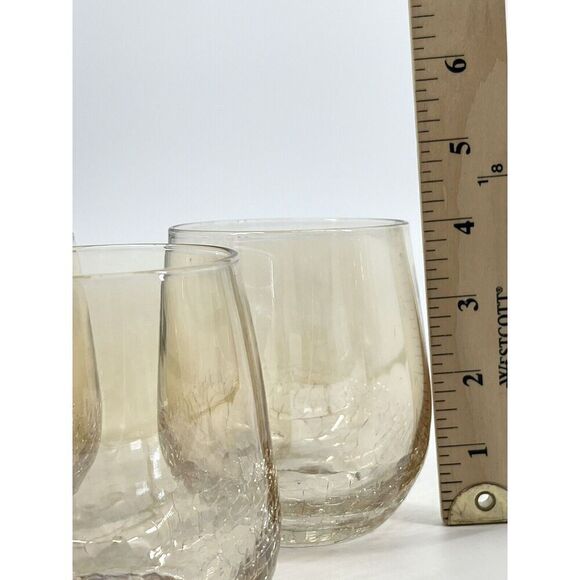 Pier 1 One Crackle Old Fashioned Lowball Glasses Golden Luster Amber Set Of 3 - Picture 2 of 7